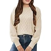 XIYIWEILUNS Girl's Sweater Cable Knit Long Sleeves Crew Neck Soft Casual Pullover Sweaters