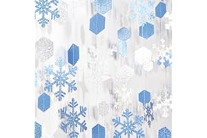 Snowflake-Snow Silver-Blue Christmas Party-Decorations Streamers - 52Ft White Winter Wonderland Frozen Hanging Paper Garland Banner,Birthday Wedding Baby Bridal Shower New Year Supplies Decor Hugtmr