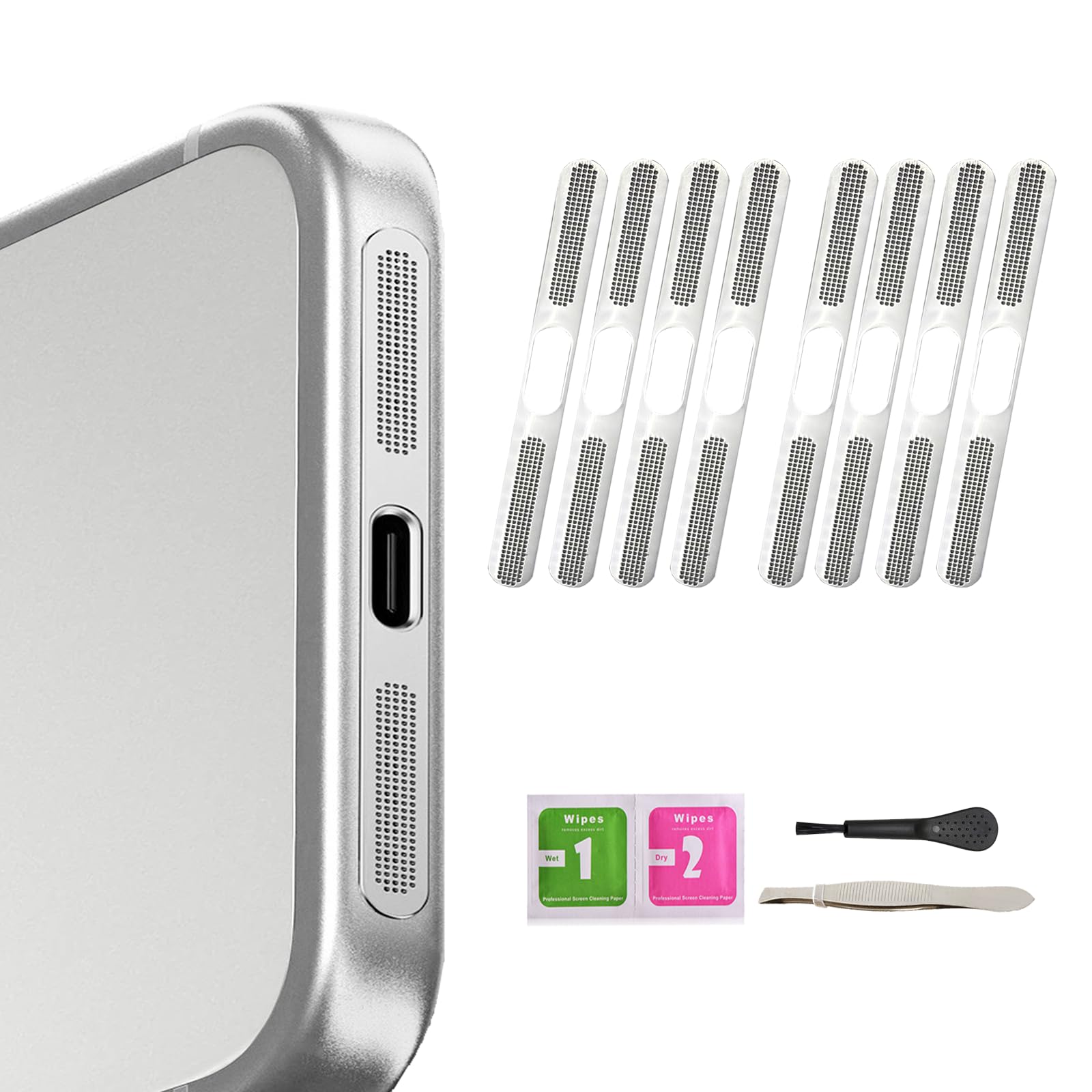 SANHLSKJ for iPhone 17 Pro Max Speaker dust Cover Anti Dust Proof - 8PCS, (Slivery, iPhone 17 Pro Max)