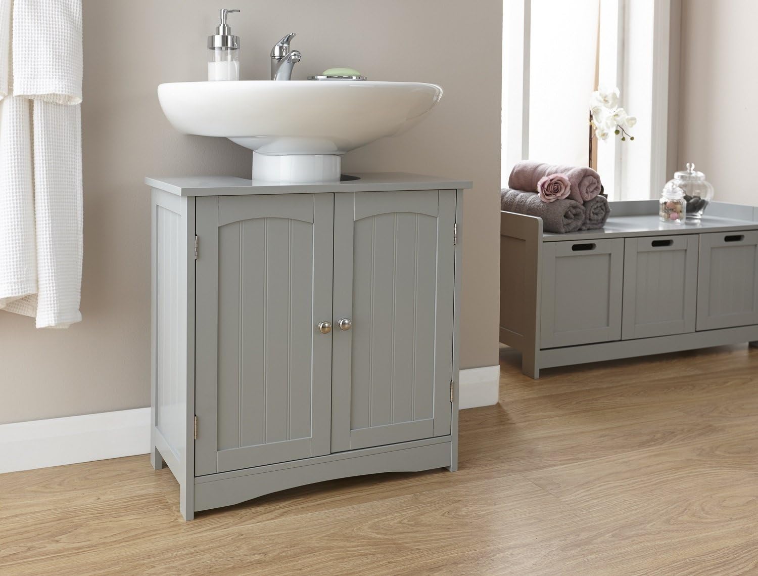 Home Source Colonial Bathroom 2 Door Under Basin Storage Unit Tong Groove Grey Amazon Co Uk Kitchen Home