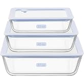 Urban Green Glass Food Container Set with Silicone Glass Lid, 3 Pack, Airtight, LeakProof, 100% Plastic Free, Meal Prep Food Storage Containers