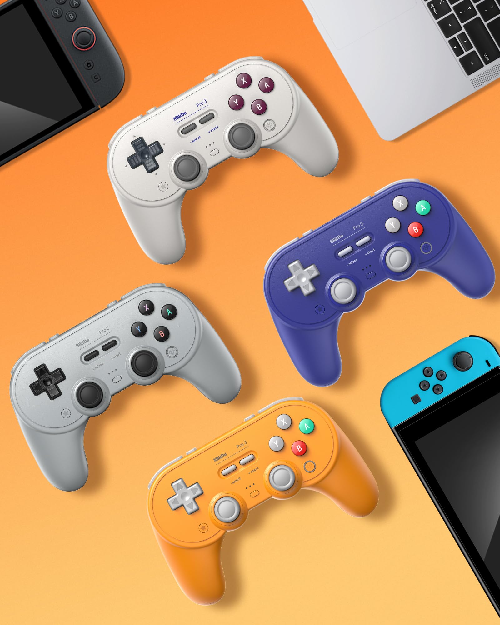 8Bitdo Pro 3 Bluetooth Controller for Switch/Switch 2 - TMR Joysticks, Swappable ABXY Buttons, Pro Back Buttons, Charging Dock, Hall Effect Triggers, Windows/Apple/Android（Yellow）