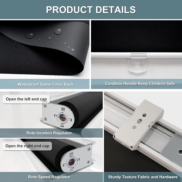 AOSKY CORDLESS ROLLER SHADES BLACKOUT BLINDS FOR WINDOWS ROOM DARKENING ROLLED UP SHADES WITH SPRING SYSTEM, UV PROTECTION WINDOW SHADES DOOR BLINDS FOR HOME AND OFFICE (30.5″ W X 72″ H, BLACK)