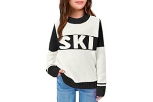 Yousify Girl's Ski Sweater Color Block Striped Long Sleeve Spring Fall Winter Knitted Pullover Jumper Tops 5-14 Years