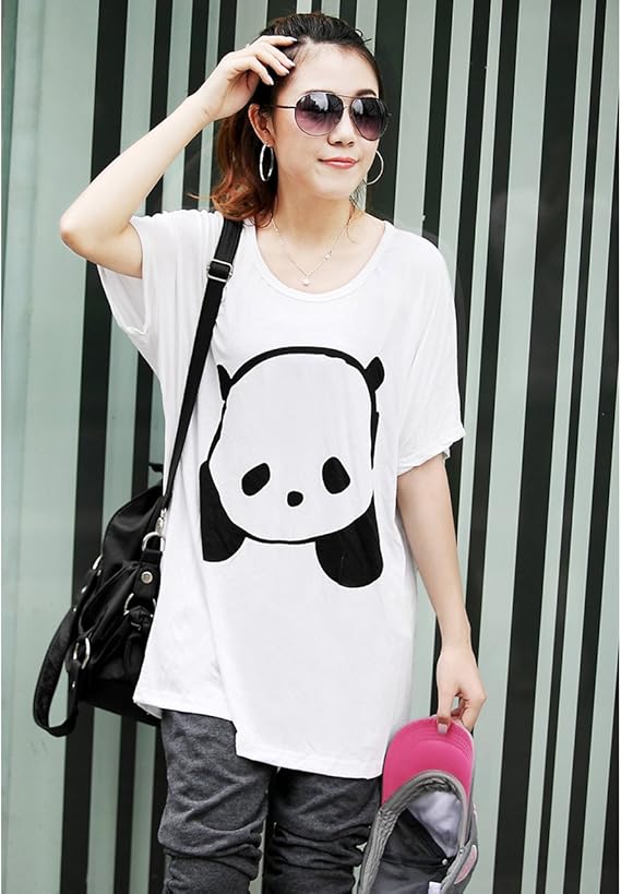 Amazon 大きいサイズ レディース Tシャツ パンダ 半袖 キャラクター 白黒 ゆるｔ K156 ホワイト Ll 4l Tシャツ カットソー 通販