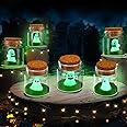Libima 6 Sets Glow in Dark Tree Elves Fairy Mini Mason Jar and Mini Santa Jar Ornaments Small Glass Bottles with Cork and Simulated Moss Hanging Ornaments Set for Tree Decor Gifts DIY Craft(Ghost)
