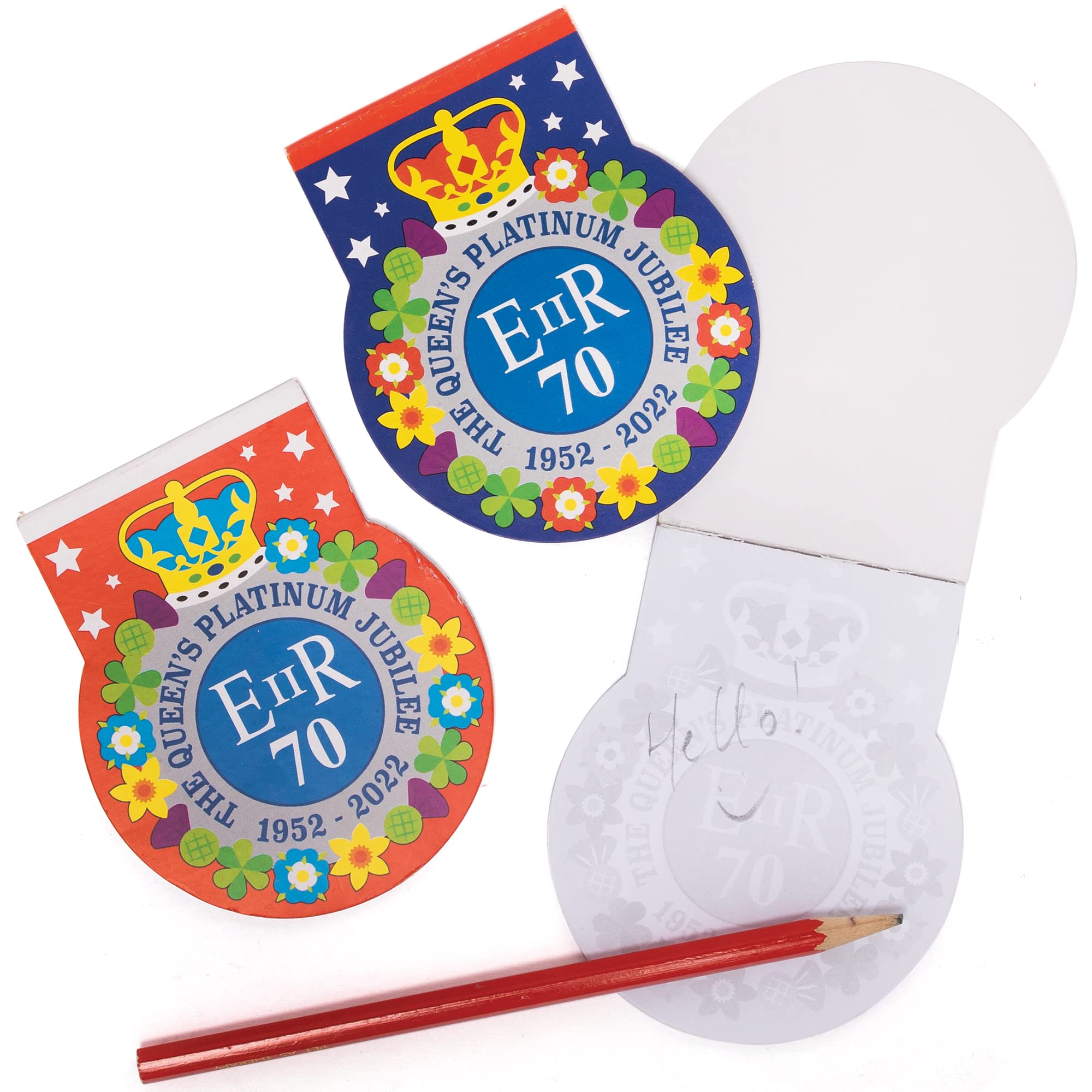 Baker Ross PJ174 Queens Platinum Jubilee Memo Mini Writing Pad - Pack of 12, Queens Jubilee Party Bag Filler and Souvenir for Kids from ,10cm