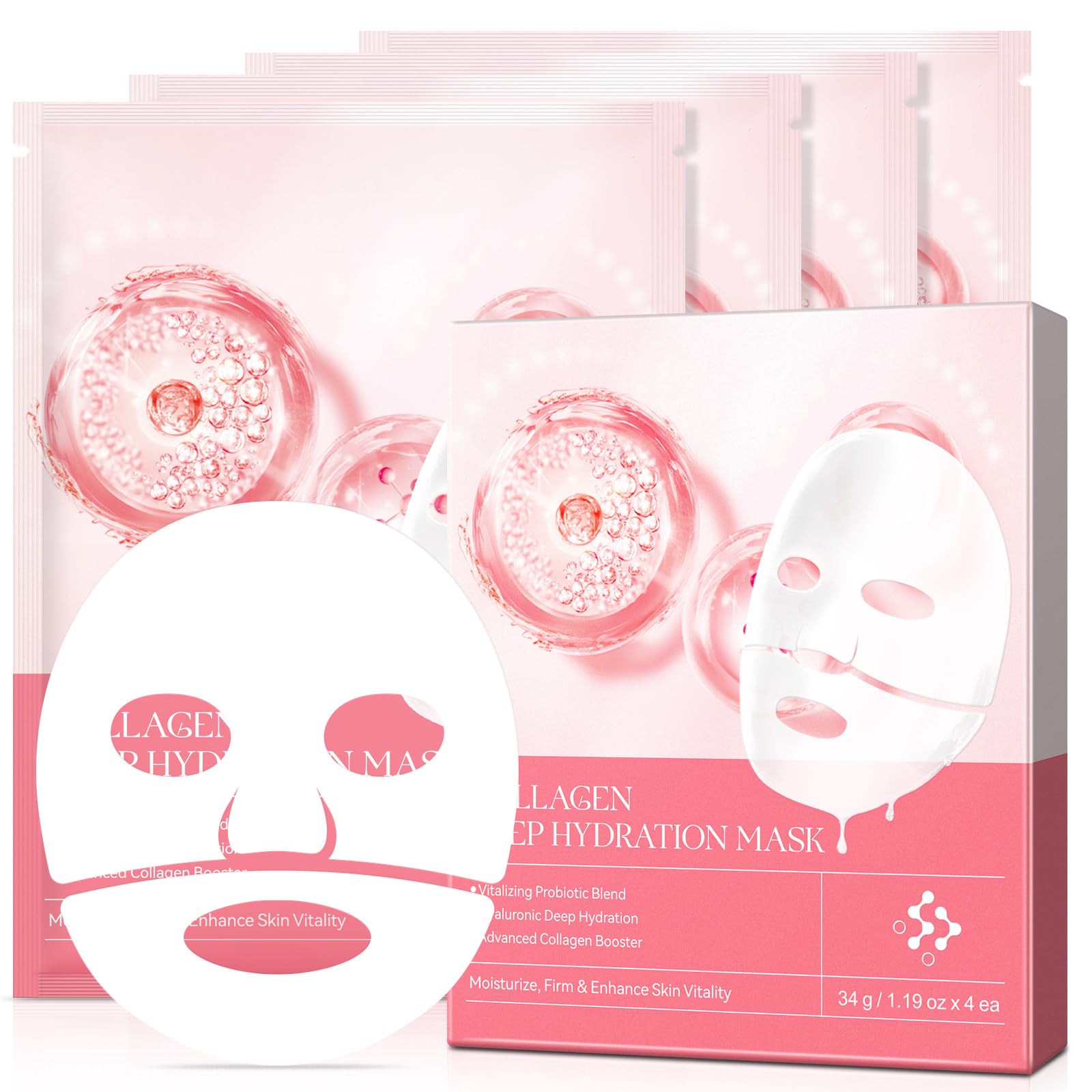 Collagen Face Mask 4PCS, Korean Skincare, Collagen Overnight Face Mask for Deep Hydration Anti-Wrinkle & Pore Minimizing, Night Treatment for Youthful Skin, Elastic Skin, Self Care Gifts for Women