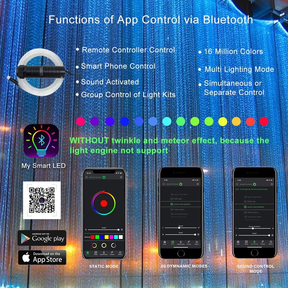6W APP RGBW Sound Activated Flash Point Fiber Optic Light Waterfall