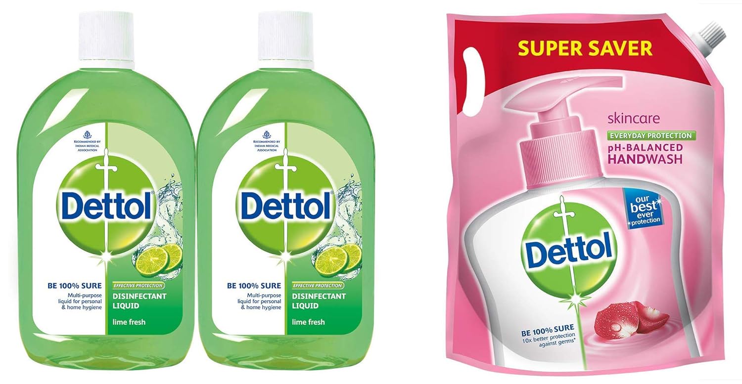 Dettol Disinfectant Cleaner for Home, Lime Fresh 500 ml(Pack of 2) & pHBalanced Skincare