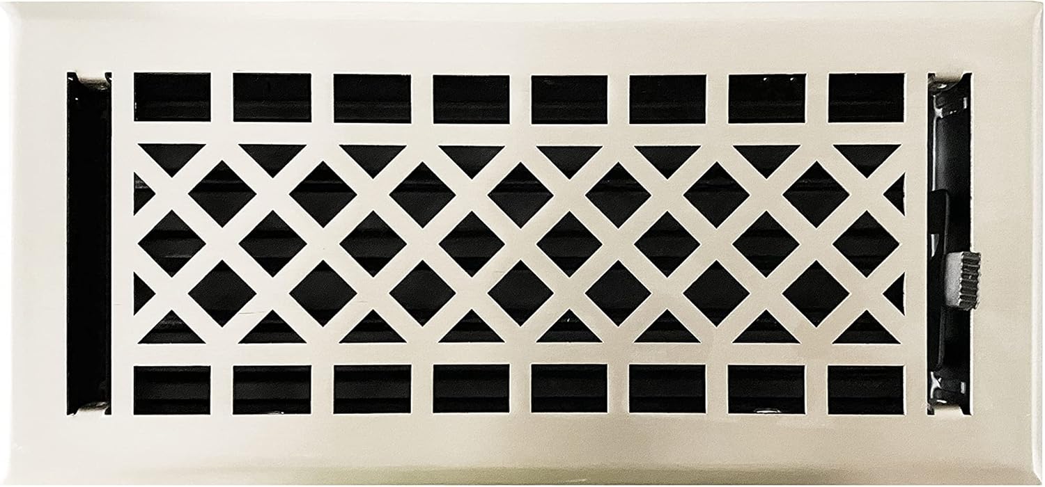 Registers, Grilles & Vents - Empire Register Co, Vent Cover - 4x10 inch, Art & Craft Design, Brushed Nickel Finish, Heavy Duty Floor Vent Covers, Metal Damper Attached. Vent Covers for Home Floor only.