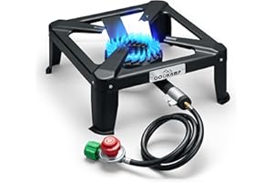 COOKAMP Propane Burner for Outdoor Cooking, 120,000 BTU Single 7" Round Burner, 16" Square Steel Cooktop！SA1730