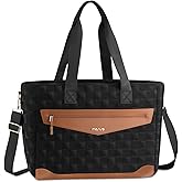 MOSISO Laptop Tote Bag for Women, Square Quilted Lightweight Work Tote Bag with Laptop Compartment & Trolley Belt, 15.6 inch Large Capacity Handbag Shoulder Bag for Teacher,Work,Office,Nurse, Black