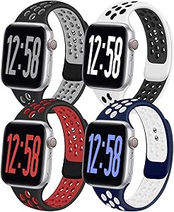 Geoumy 4 Pack Sport Band Compatible for Apple Watch Bands 38mm 40mm 42mm 44mm, Breathable Soft Silicone Band Replacement Wristband Men Women Compatible with iWatch Series 1/2/3/4/5/6 SE