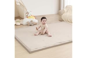 Baby Play Mat for Floor,1.3" Thick Memory Foam Tummy Time,Soft Coral Velvet Nursery Rug,Extra Large Non Slip Crawling Mat for