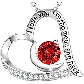 Valentines Day Birthday Gifts for Women I Love You to the Moon and Back Necklace February March Birthstones Amethyst Aquamarine and More Stones Jewelry 925 Sterling Silver