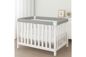 Macardac 4 in 1 Crib Rail Covers for Teething,Soft Breathable 100% Cotton Cover,Crib Rail Guard, Anti-Collision Strip Corner Cover, Crib Teething Cover, Rail Edge Protector Strip, 4 Pcs, Grey