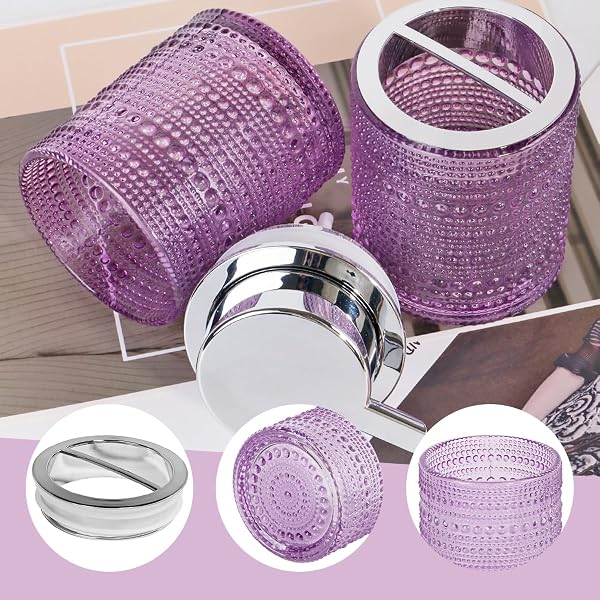 TONXUS BATHROOM ACCESSORY SETS,GLASS TOOTHBRUSH HOLDER AND SOAP DISPENSER FOR BATHROOMS,FOAMING HAND SOAP DISPENSER,TOOTHBRUSH AND TOOTHPASTE CUP HOLDER,CLEAR SOAP AND TOOTHBRUSH HOLDER SET (PURPLE)