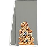 FITIE Funny Golden Retriever Kitchen Towels, Golden Retriever Lovers Gifts Dish Tea Towels, Cute Baking Chef Dog Bagel Baguette Decorative Hand Towel for Kitchen Bakery, 16x24 Inch