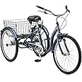 Schwinn Meridian Adult Tricycle Bike, Three Wheel Beach Cruiser, 24 & 26-Inch Wheels, Low Step-Through Aluminum Frame, Adjustable Handlebars, Large Cruiser Seat, Rear Folding Basket