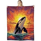 Orca Blanket for Women Adults, Flannel Orca Blankets Gifts, Orca Throw Blanket for Sofa Bed Living Room Soft Warm Cozy Orca Decor 50" x 60"