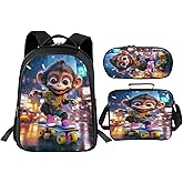 Trimety Monkey Backpack Set 3 Piece School Bags and Lunch Box with Pencil Case Funny Monkey Bookbag Set for Toddler Kids Girls Boys Teens Kindergarten Elementary Middle