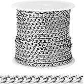 [33FT] Stainless Steel Curb Chains for Jewelry Making, 3.5mm Wide 304 Stainless Steel Cuban Link Chain Roll Bulk for DIY Jewelry Making Craft