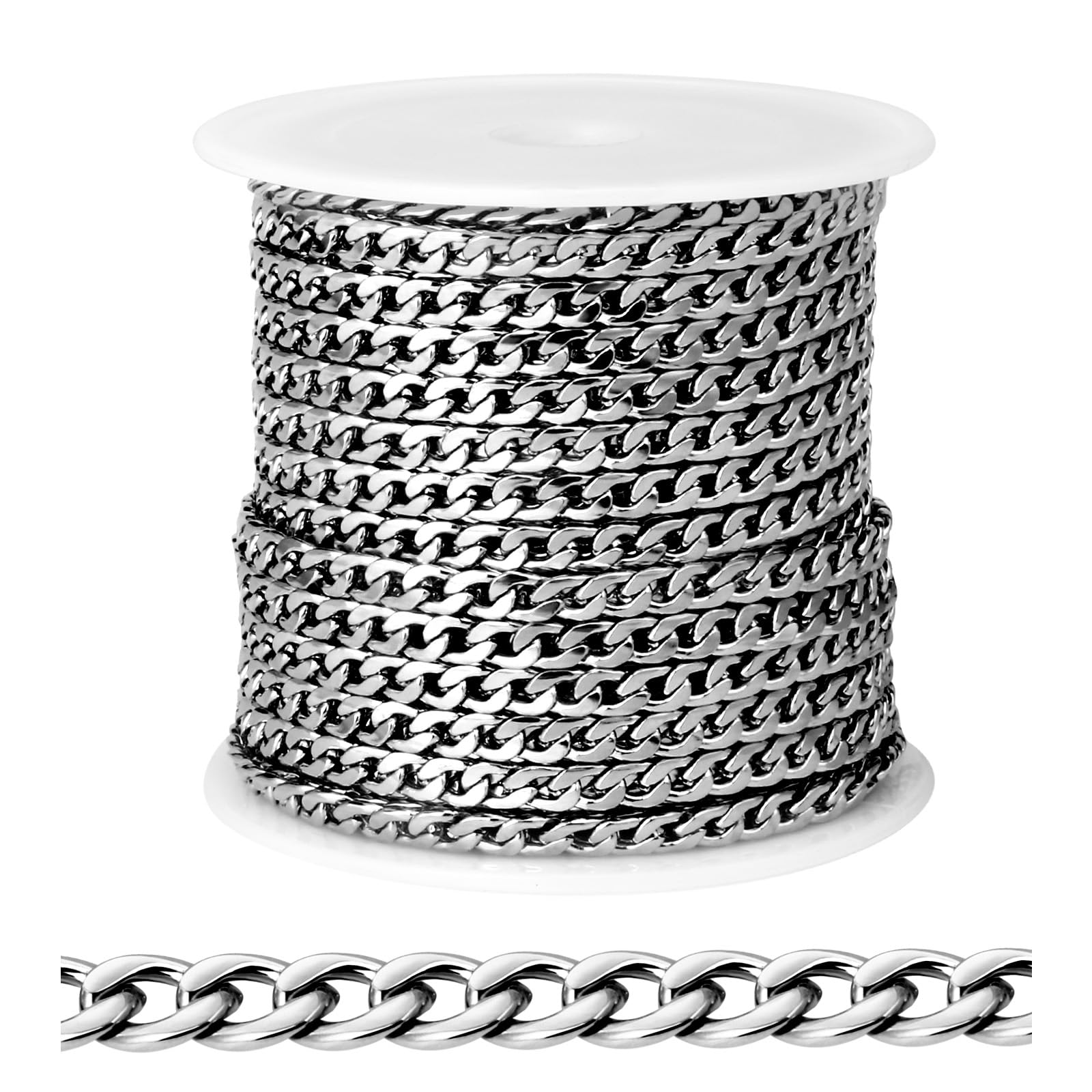 Photo 1 of [33FT] Stainless Steel Curb Chains for Jewelry Making, 3.5mm Wide 304 Stainless Steel Cuban Link Chain Roll Bulk for DIY Jewelry Making Craft
