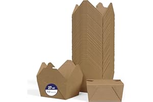 LITOPAK 50 Pack 27 oz Take Out Food Containers, Kraft Brown Take Out Boxes Leak Grease Resistant and Stackable for Restaurants, Homes, Offices, Picnics