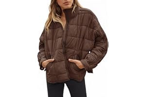 GeGekoko Women's Lightweight Oversized Long Sleeve Zip Water Resistant Packable Puffer Jacket Warm Short Winter Coat