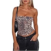 RoseSeek Women's Leopard Cheetah Sequin Strapless Tube Top Glitter Sleeveless Bandeau Crop Tops Night Out Clothes