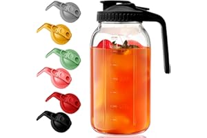 AsstarJTK Glass Mason Jar Pitcher - 64 oz/2 Quart Wide Mouth Jug with Lid and Pour Spout, Airtight Seal, Leak Proof Iced Tea 