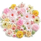 RUIDKUN Fake Flowers Heads Bulk Pink Green Mini Artificial Silk Flower for Crafts, Small Artificial Daisy Roses Faux Flowers for Graduation Cap DIY Cake Wedding Party Home Garland Decoration