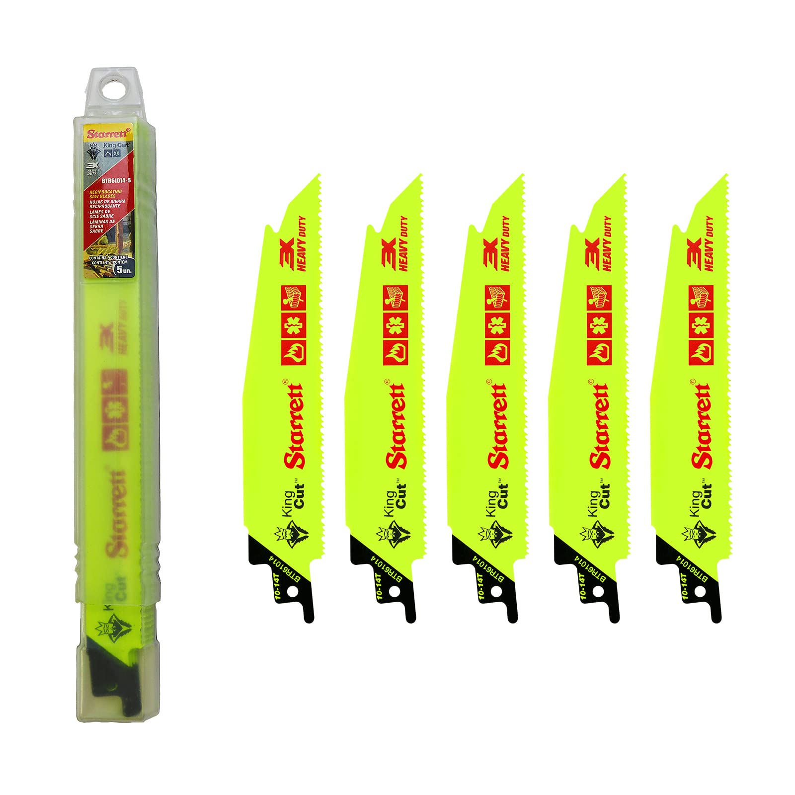 Starrett Bi-Metal Reciprocating Saw Blade - 5 Pieces BTR61014-5 King-Cut 150 mm/6" Inch 10-14TPI Unified Shank Heavy Duty Cutting - Compatible with Bosch Dewalt Makita & Many Others