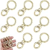 CQnodoit 8 PCS Gold Swivel Clasp Double Opening Snap Hook with Key Ring 360 Degree Rotating Plated Metal Lanyard Clip for DIY Crafts Jewelry Making Keychain Accessories