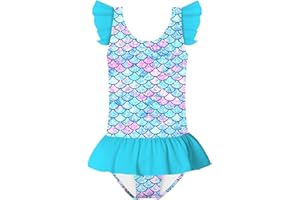 VIEILLE Toddler Little Girls One Piece Swimsuits Ruffles Bathing Suits Mermaid Dinosaur Swimwear 2-6T