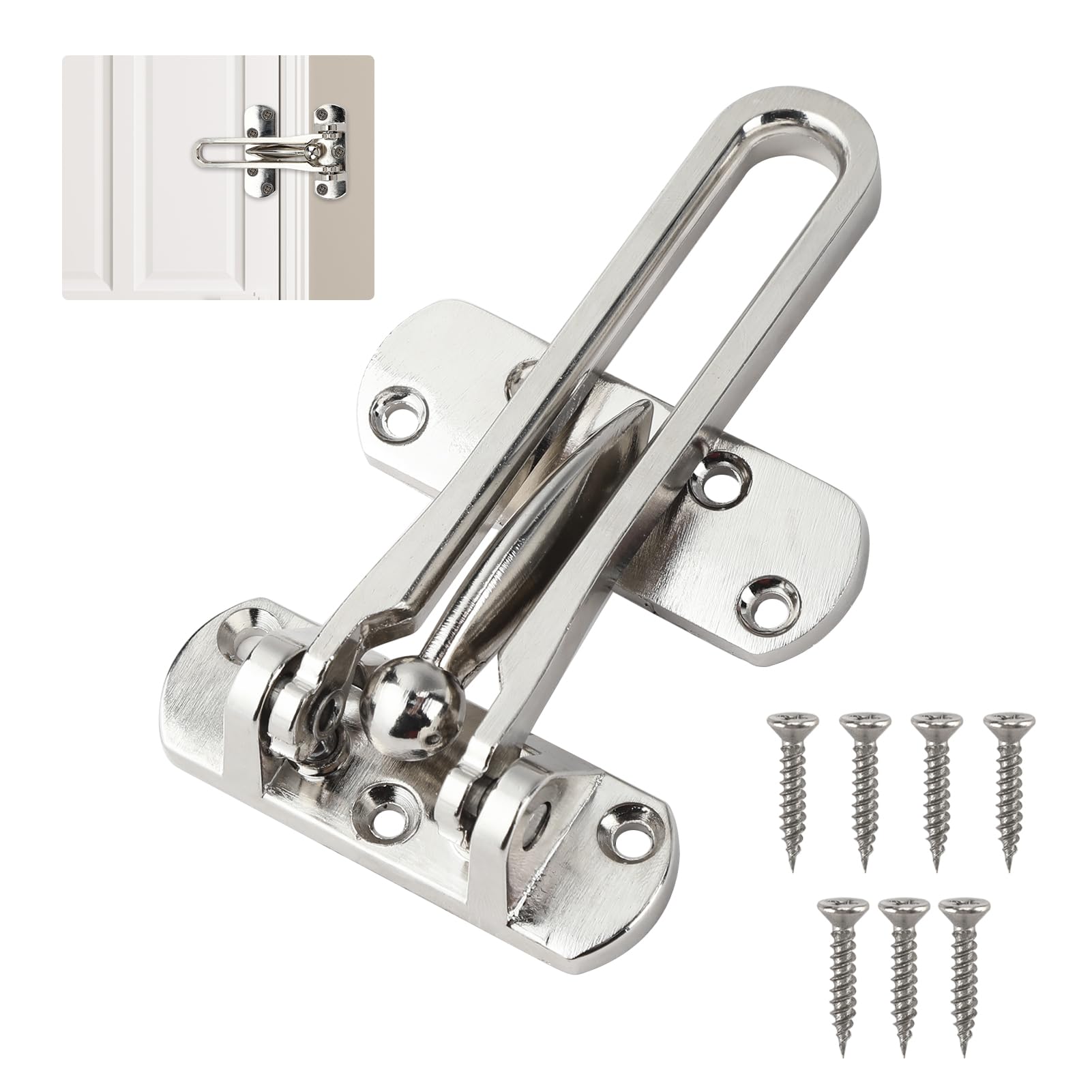 Door Chain Lock for Front Door Security Swing Bar Guard Lock Door Bar Restrictor Heavy Duty Door Safety Chain Latch for Home Apartment Hotel Dormitory Childproof Reinforcement Door Stopper, Silver