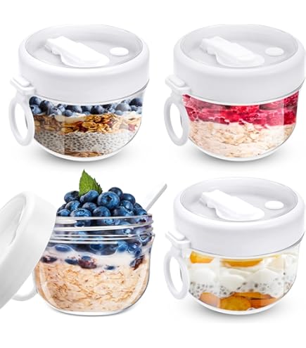 Pack 4 Tazas Desayuno Para Llevar - 22 Onzas Con Cuchara Y Tenedor - Ideales Para Cereal, Yogur, Comida Fuera De Casa