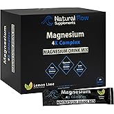 Magnesium Powder Drink Mix - Lemon/Lime - Natural Flow 4X Magnesium Glycinate, Taurate, Malate, Orotate Supplement, Calm Sleep and Cramp Support Blend, No Mag Citrate or Oxide, 30 Packs (Drink Mix)