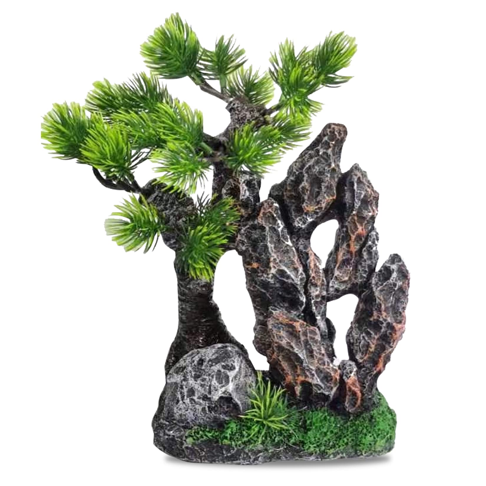 ANMOO Aquarium Rocks - Fish Tank Mountain Decor with Grass, Easy-to-Clean Aquarium Ornament for Fish Tank Decoration(5.7 * 3.54 * 8.26Inch)