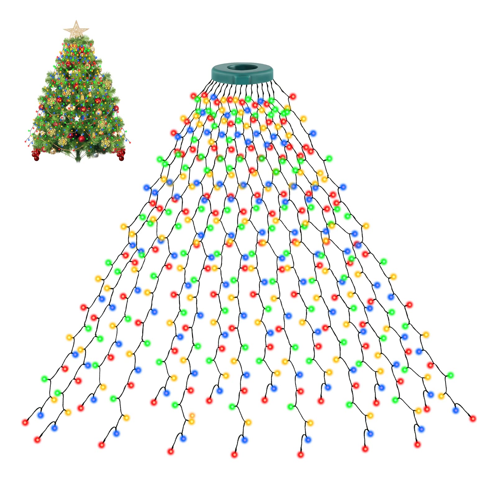 cshare Christmas Tree Lights, 2m * 16 Lines 400 LEDs Fairy Lights Mains Powered with 8 Light Modes,Memory & Timing Function,Waterproof for 1.5-3M(5-10ft) Christmas Tree Indoor and Outdoor- Multicolor