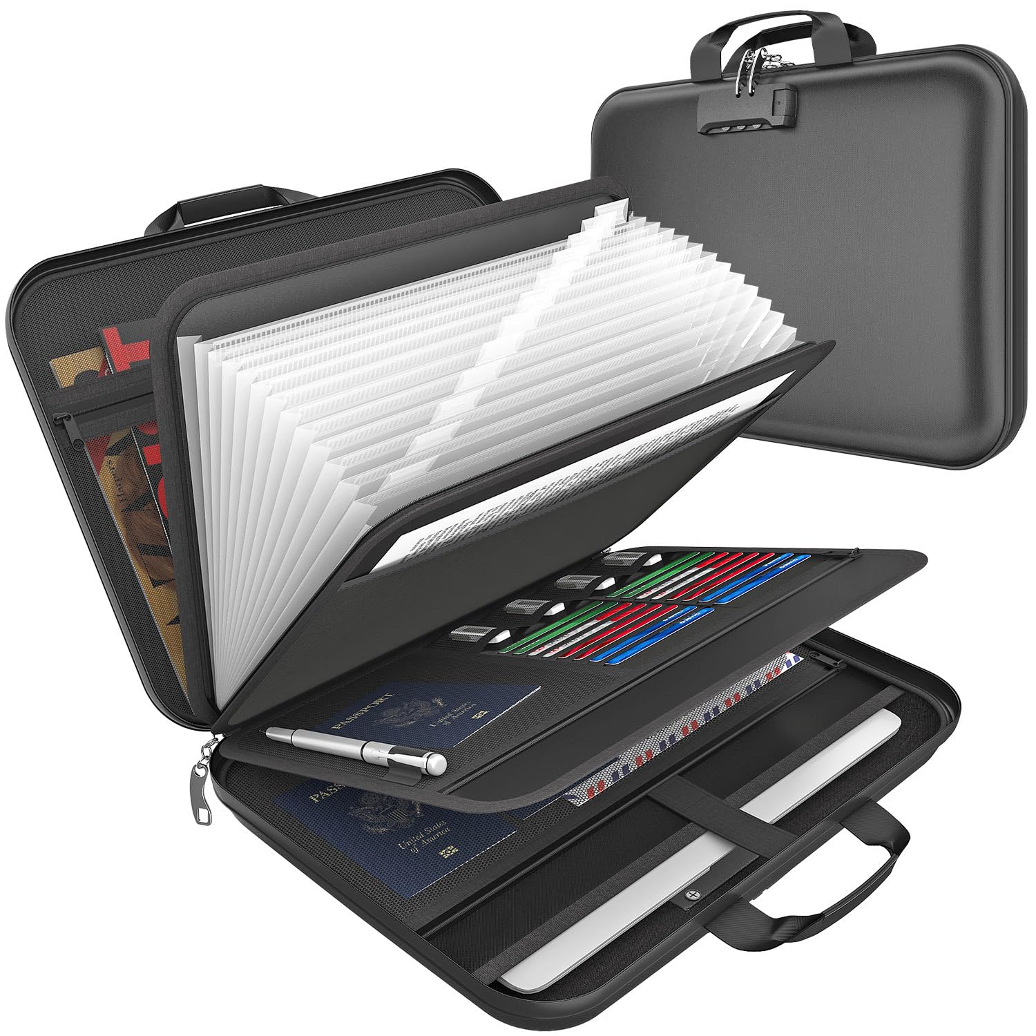 onvvippiv Hard Case Fireproof Document Box, Important File Organizer with Lock Waterproof Zipper, Portable Home Office Travel Storage Accordion Folder for Letter A4 Laptop Files Image