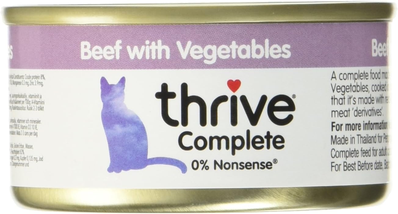 Thrive Wet Cat Food Beef with Vegetables Complete for Adult & Senior Cats Nutritious Gourmet Quality Cat Food Tins. Hypoallergenic 75g 6pk