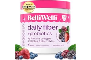 Belli Welli Daily Fiber Supplement Powder with Collagen, Probiotics & Electrolytes | Supports Digestive Health, Gut Balance & Debloating | Wild Berry | 16 Servings