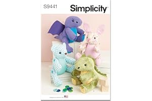 Simplicity SS9441OS Lovable Jointed Dragon, Dinosaur, Bear and Bunny Animal Sewing Pattern Packet, Design Code S9441, 13" Tall