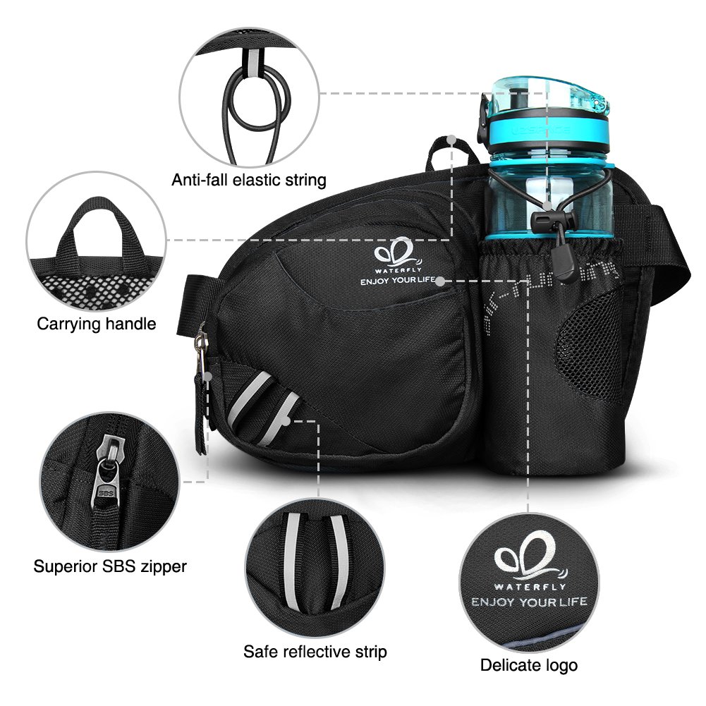 WATERFLY Hiking Waist Bag Fanny Pack with Water Bottle Holder for Men