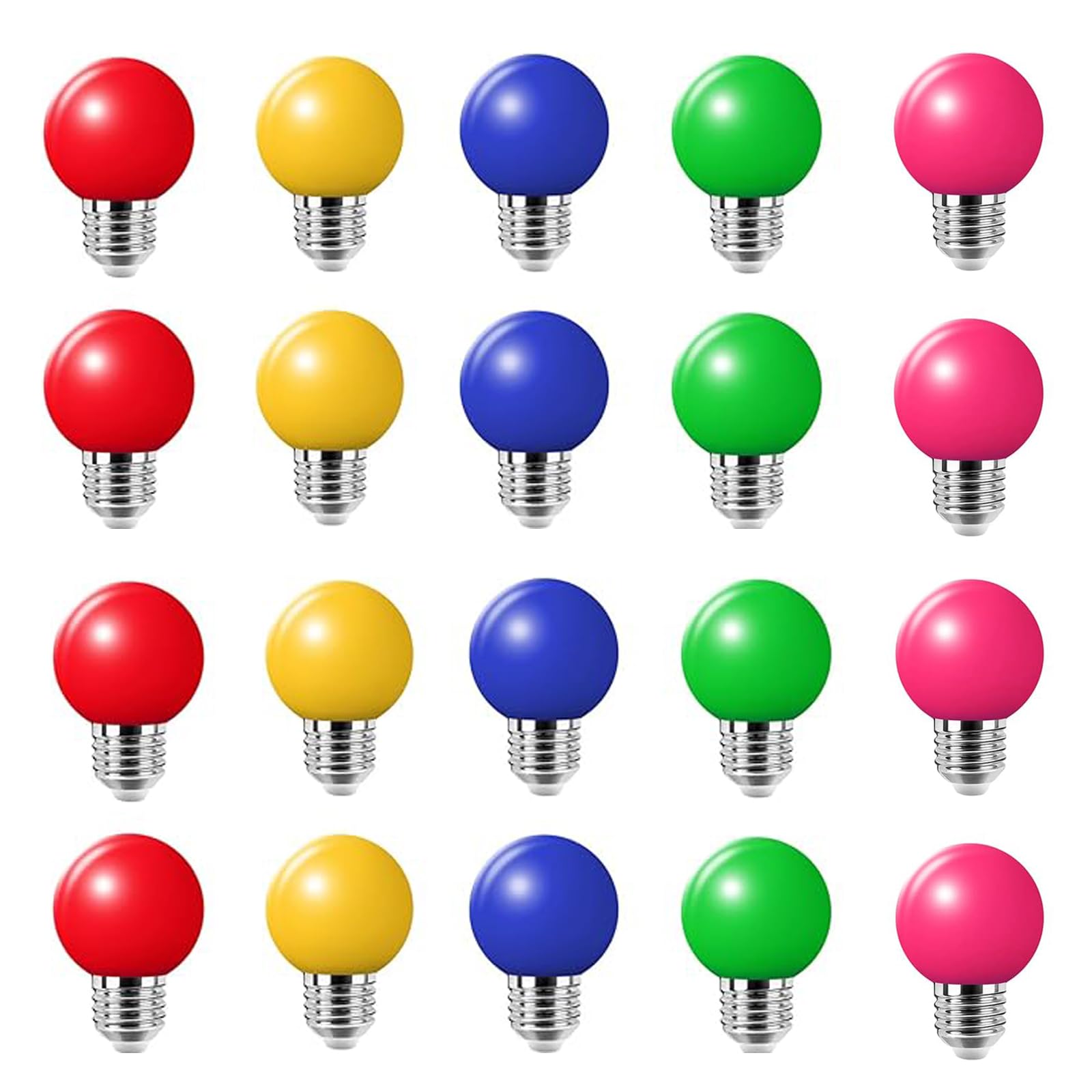 WULUN Coloured LED Light Bulb,2W E27 G45 Bulbs,LED Colored Mini Globe Bulb,Mixed Colours Red Green Blue Orange Yellow,for Outdoor Indoor String,Christmas,Party,20 Pack