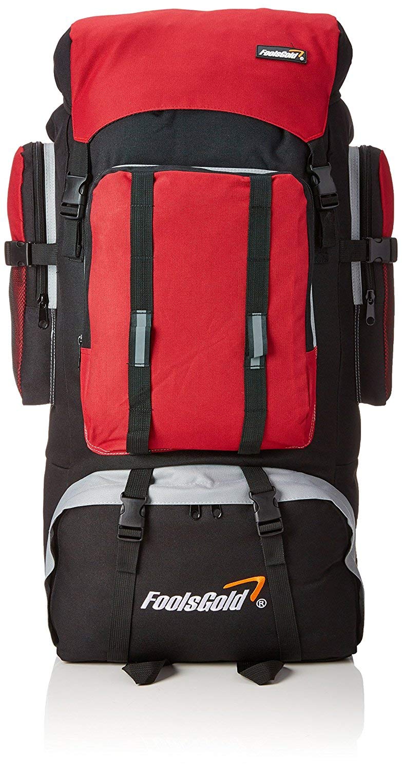 foolsGold XL 100L Hiking, Camping, Travel Backpack Rucksack with Dual Access - Red