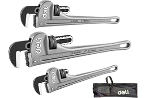 deli 3-Piece Heavy Duty Aluminum Pipe Wrench Set, 10" 14" 18" Adjustable Pipe Wrench Set with Tool Bag, Professional Plumbing wrench Set, for Pipe, Home, Vehicle repair