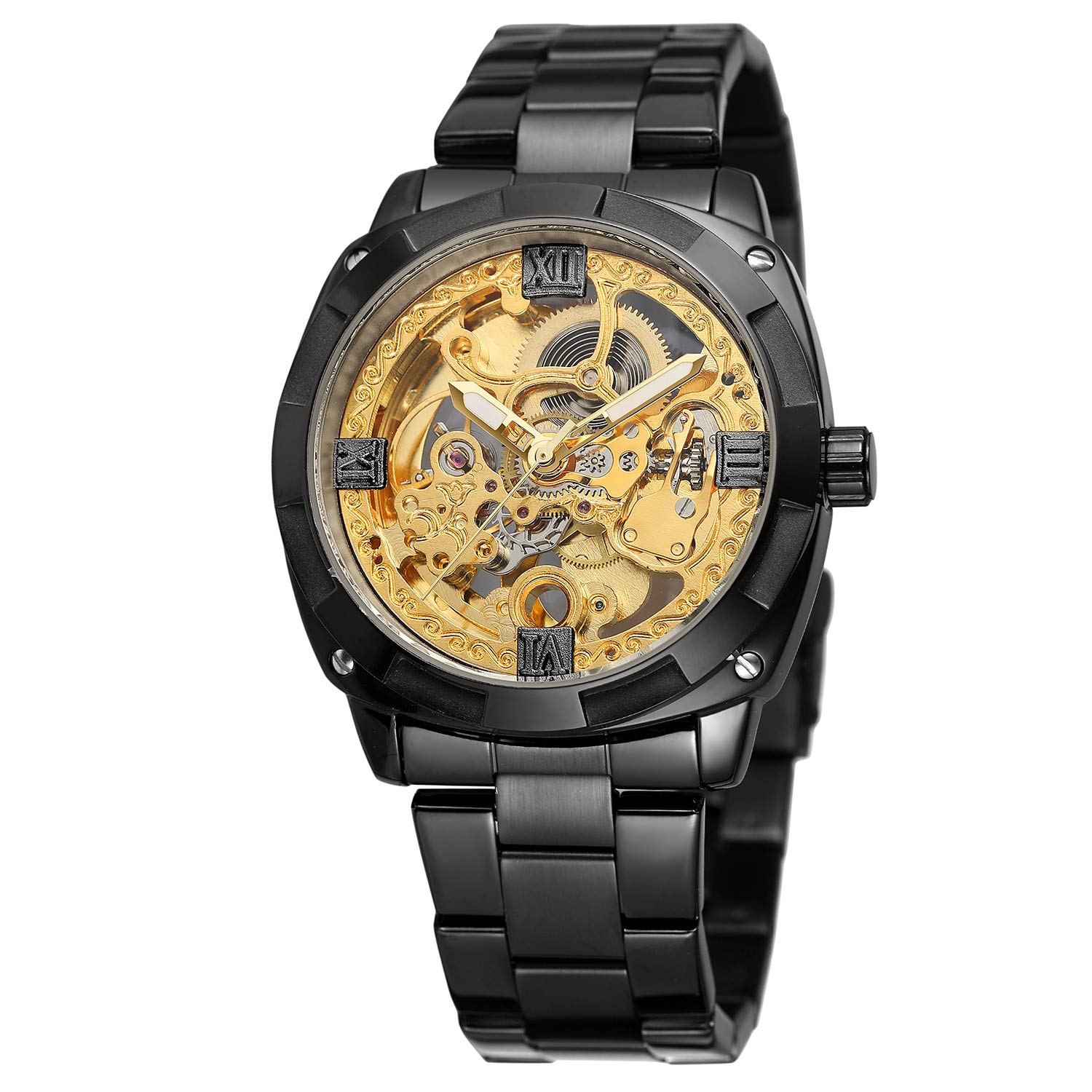 FORSINING Men's Vogue Mechanical Self-Winding Skeleton Anglog Dial Watch with Stainless Steel Bracelet